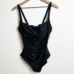 Ekouaer Black Ruched One Piece Women Swimsuit Size XL Brand New